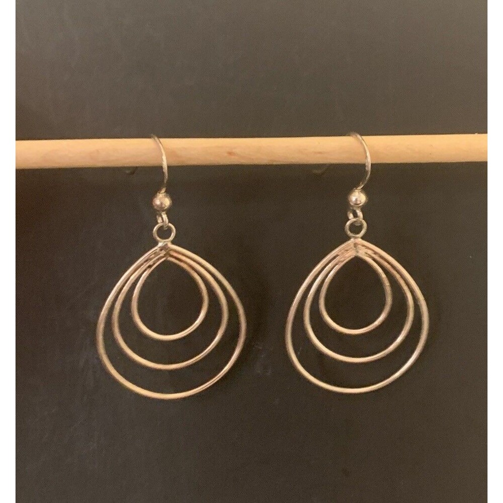 Vintage Sterling Silver Open Teardrop Earrings Dangle Drop Hook Modern